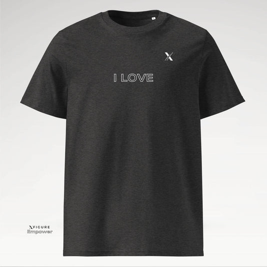 Xfigure Radiate I LOVE Tee in Dark Heather Grey Steady - Bold Unisex Statement Shirt